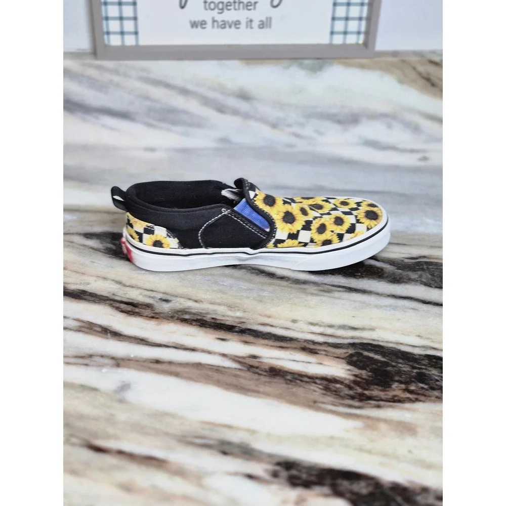 Vans Classic Slip-On Sunflower Checkerboard Black White Yellow Sneakers